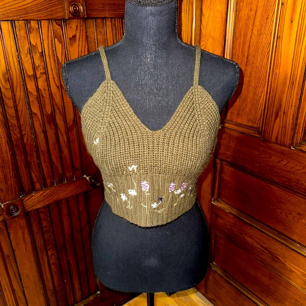 ROMWE Green Purple Ribbed Cropped Tank Top